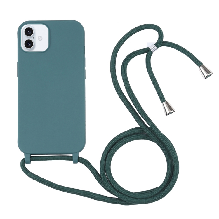 

For iPhone 16 Candy Colors TPU Protective Phone Case with Lanyard(Dark Green)