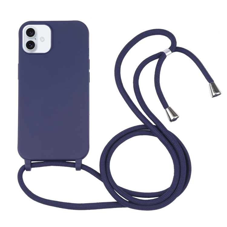 

For iPhone 16 Candy Colors TPU Protective Phone Case with Lanyard(Dark Blue)