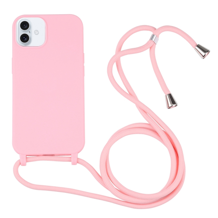 

For iPhone 16 Candy Colors TPU Protective Phone Case with Lanyard(Pink)
