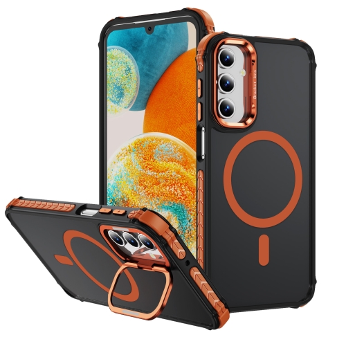 

For Samsung Galaxy A15 Rainbow Series Skin Feel MagSafe Lens Holder Phone Case(Orange)