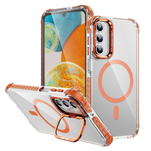 

For Samsung Galaxy A15 Rainbow Series Transparent MagSafe Lens Holder Phone Case(Orange)