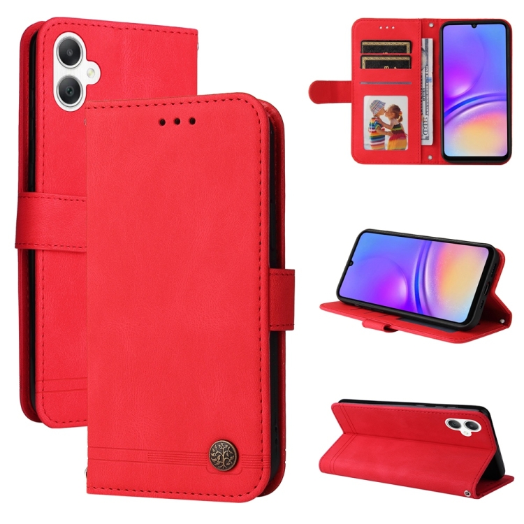 

For Samsung Galaxy A06 4G / 5G Skin Feel Life Tree Metal Button Leather Phone Case(Red)