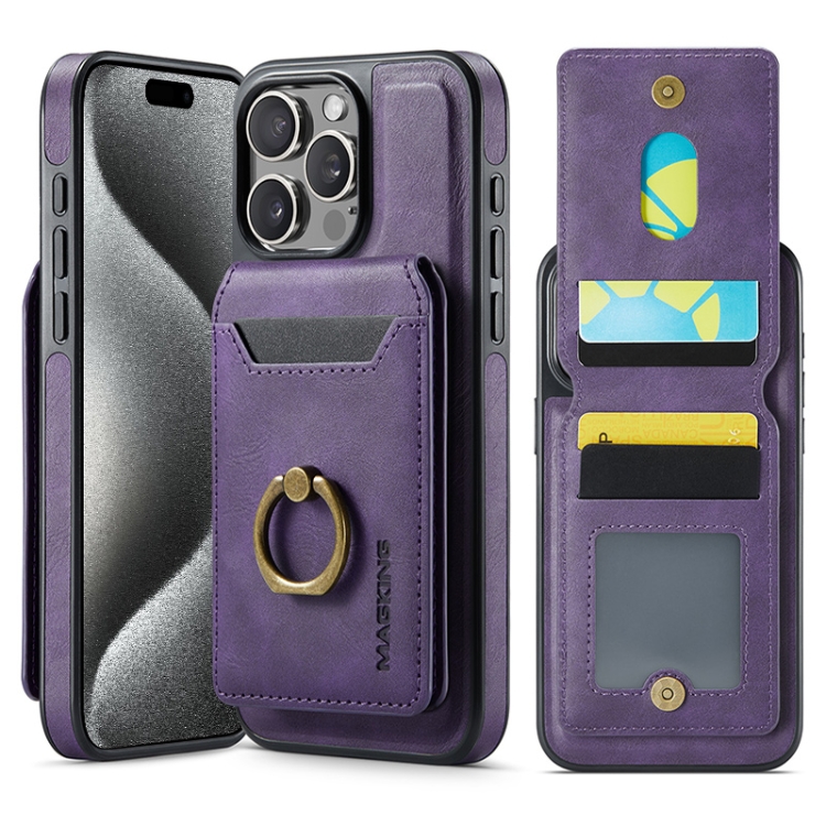 

For iPhone 15 Pro Max MAGKING K1 MagSafe Detachable Wallet RFID Back Cover Phone Case(Purple)