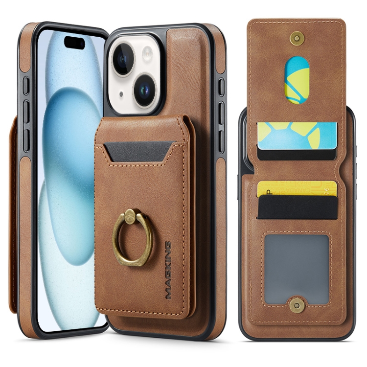 

For iPhone 15 Plus DG.MING K1 MagSafe Detachable Wallet RFID Back Cover Phone Case(Brown)