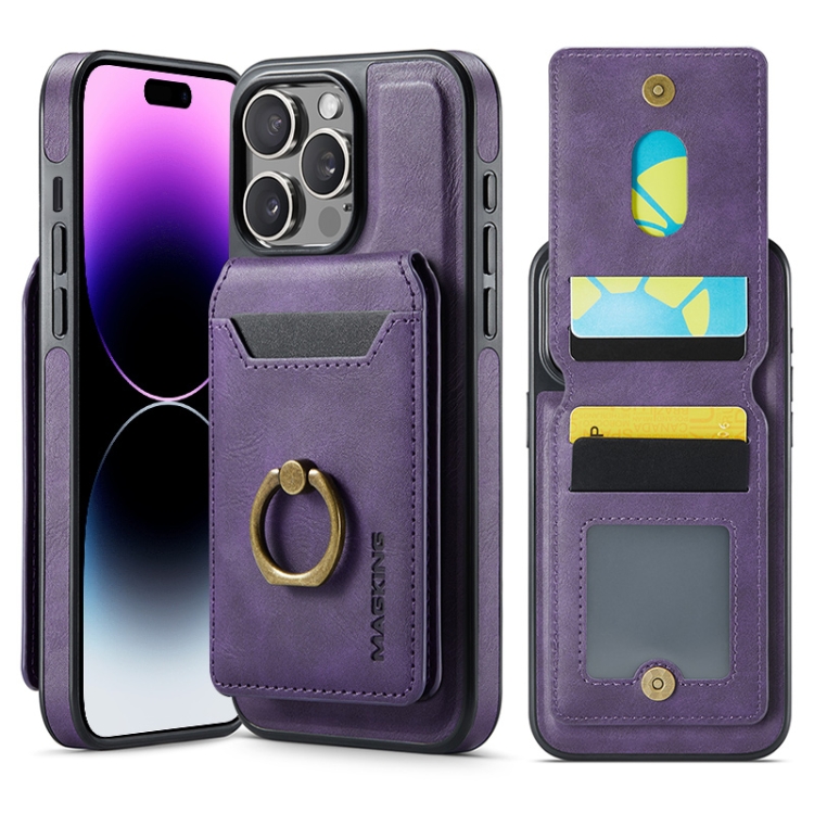 

For iPhone 14 Pro MAGKING K1 MagSafe Detachable Wallet RFID Back Cover Phone Case(Purple)