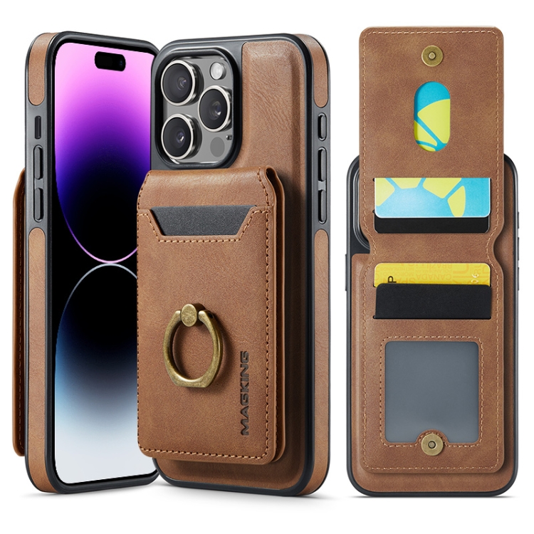 

For iPhone 14 Pro DG.MING K1 MagSafe Detachable Wallet RFID Back Cover Phone Case(Brown)