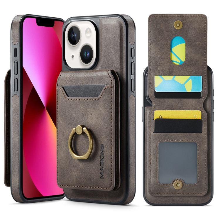 

For iPhone 13 DG.MING K1 MagSafe Detachable Wallet RFID Back Cover Phone Case(Coffee)