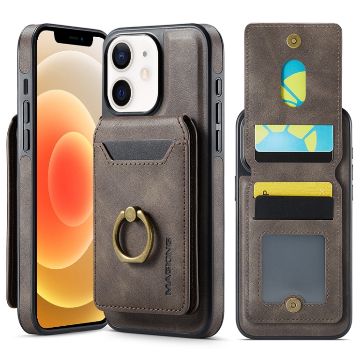 

For iPhone 12 DG.MING K1 MagSafe Detachable Wallet RFID Back Cover Phone Case(Coffee)