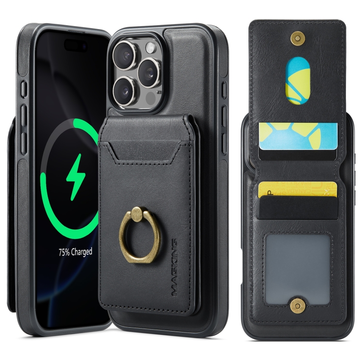 

For iPhone 16 Pro MAGKING K1 MagSafe Detachable Wallet RFID Back Cover Phone Case(Black)