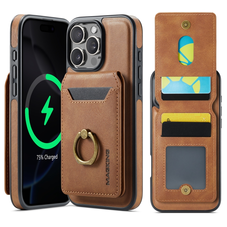 

For iPhone 16 Pro MAGKING K1 MagSafe Detachable Wallet RFID Back Cover Phone Case(Brown)