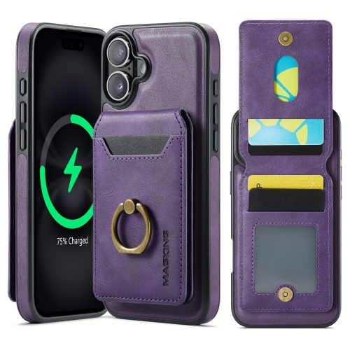 

For iPhone 16 Plus DG.MING K1 MagSafe Detachable Wallet RFID Back Cover Phone Case(Purple)