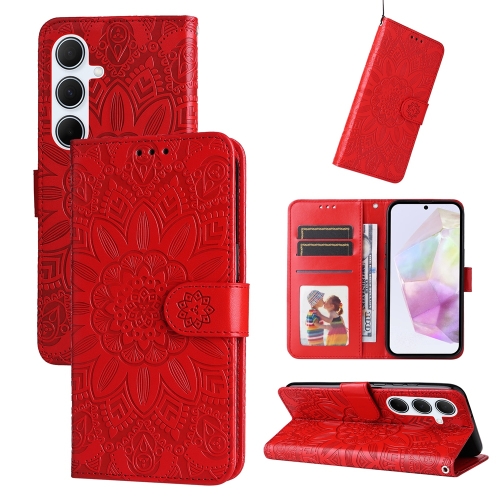 

For Samsung Galaxy A36 5G / A56 5G Embossed Sunflower Leather Phone Case(Red)