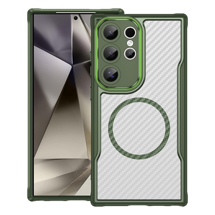 

For Samsung Galaxy S24 Ultra 5G Carbon Fiber Texture MagSafe Translucent Phone Case(Green)