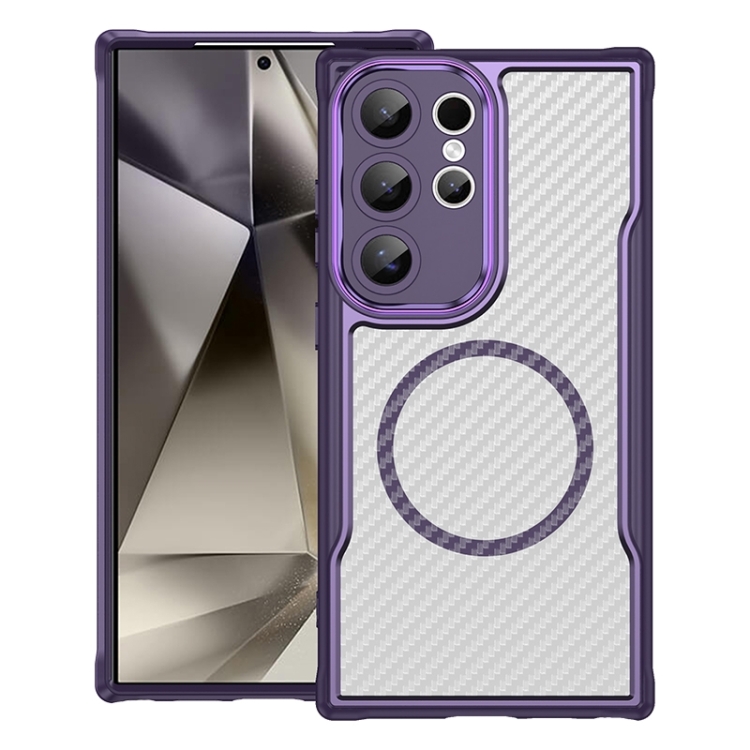 

For Samsung Galaxy S24 Ultra 5G Carbon Fiber Texture MagSafe Translucent Phone Case(Purple)