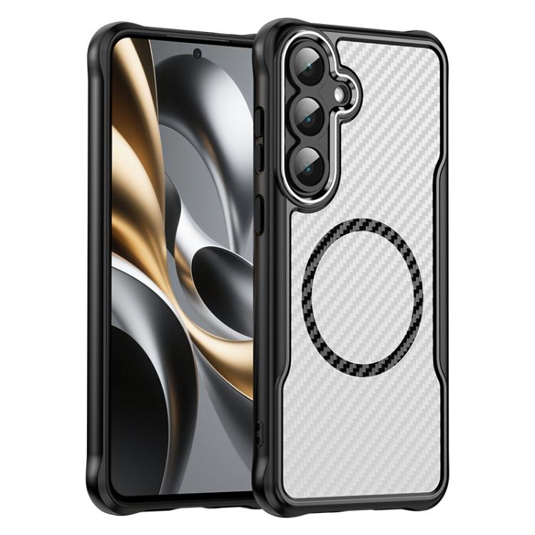 

For Samsung Galaxy S25 FE 5G Carbon Fiber Texture MagSafe Translucent Phone Case(Black)