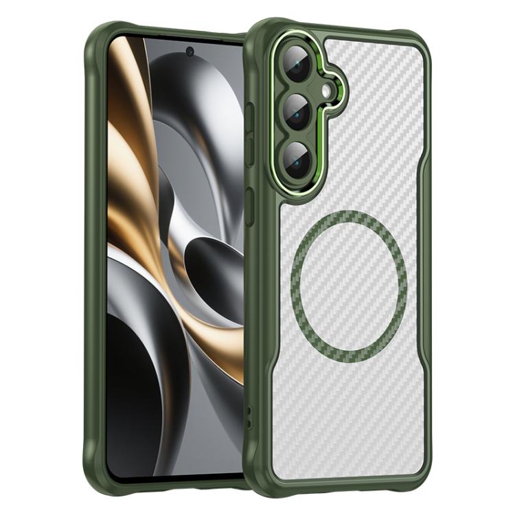 

For Samsung Galaxy S25 FE 5G Carbon Fiber Texture MagSafe Translucent Phone Case(Green)