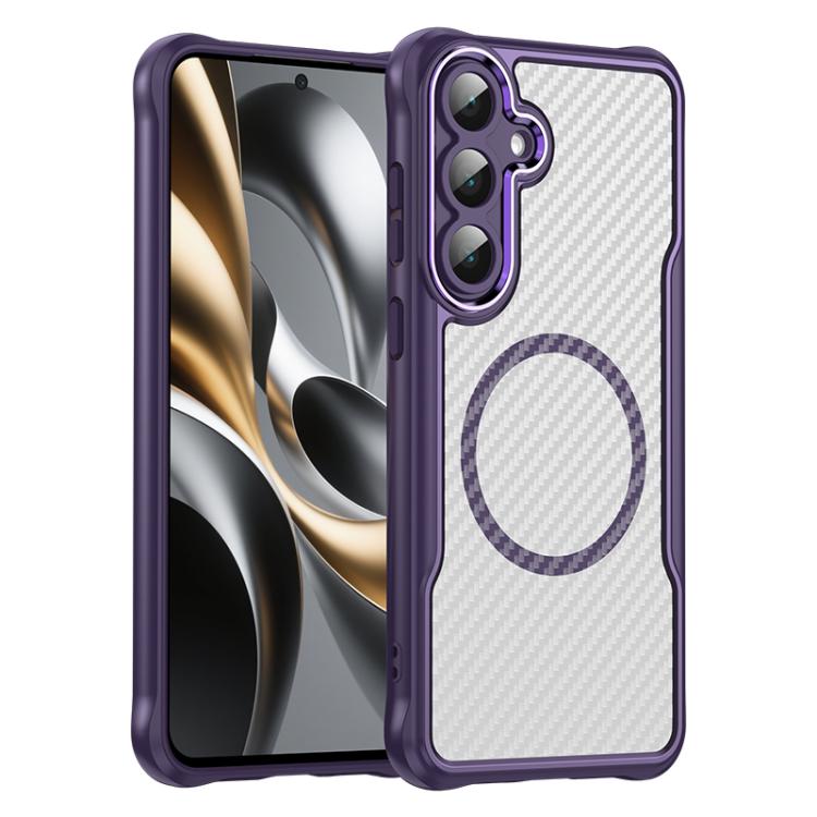 For Samsung Galaxy S25 FE 5G Carbon Fiber Texture MagSafe Translucent Phone Case(Purple)