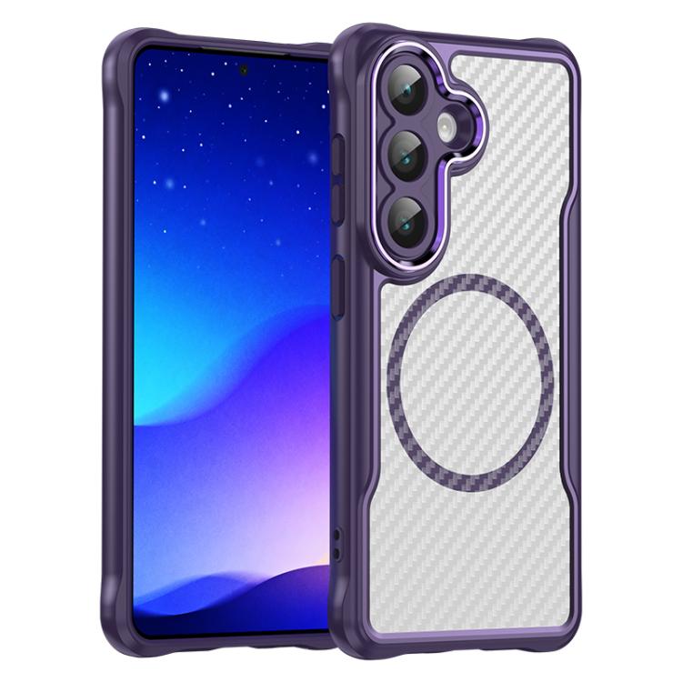 For Samsung Galaxy S26 5G Carbon Fiber Texture MagSafe Translucent Phone Case(Purple)