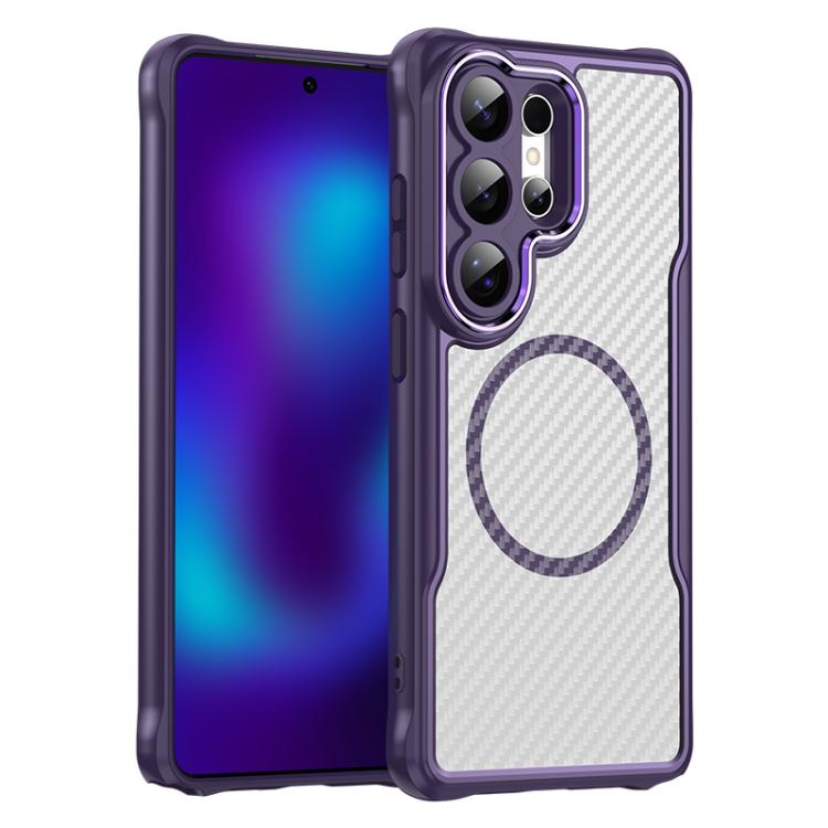 

For Samsung Galaxy S26 Ultra 5G Carbon Fiber Texture MagSafe Translucent Phone Case(Purple)