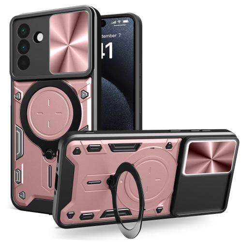 For Samsung Galaxy A56 5G CD Texture Sliding Camshield Magnetic Holder Phone Case(Pink)