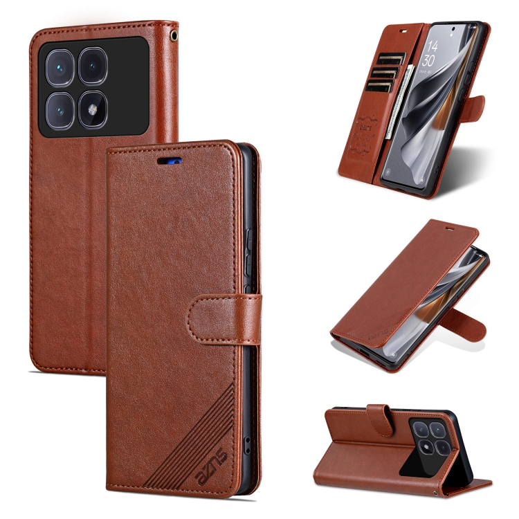 

For Redmi K70 Ultra AZNS Sheepskin Texture Flip Leather Phone Case(Brown)