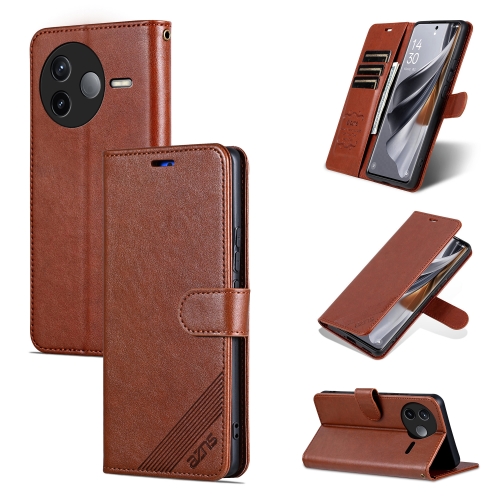 

For Redmi K80 AZNS Sheepskin Texture Flip Leather Phone Case(Brown)