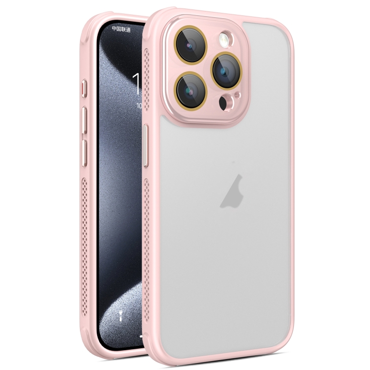 

For iPhone 15 Pro Max Hardware Side Cooling Skin Feel Frosted Phone Case with Lens Film(Pink)