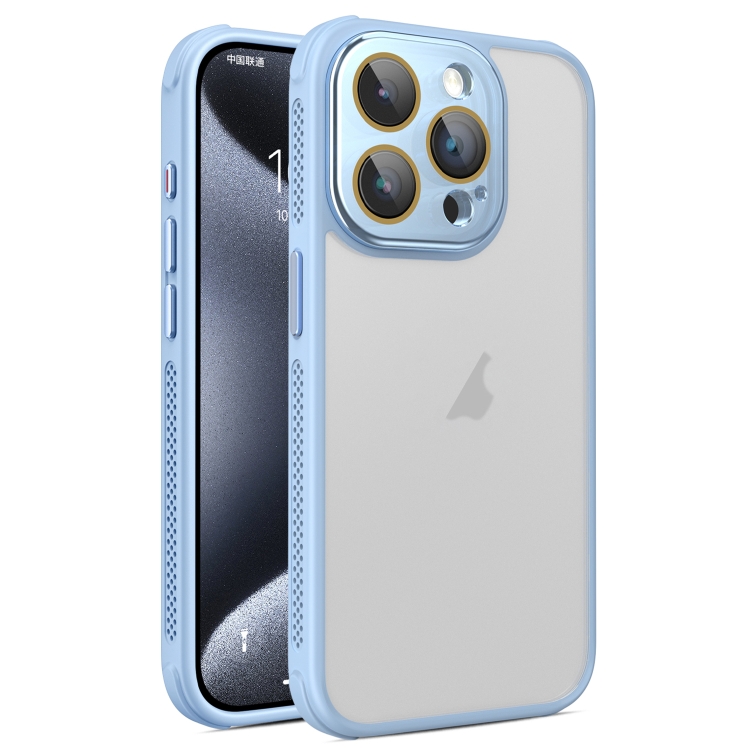 

For iPhone 15 Pro Hardware Side Cooling Skin Feel Frosted Phone Case with Lens Film(Sky Blue)
