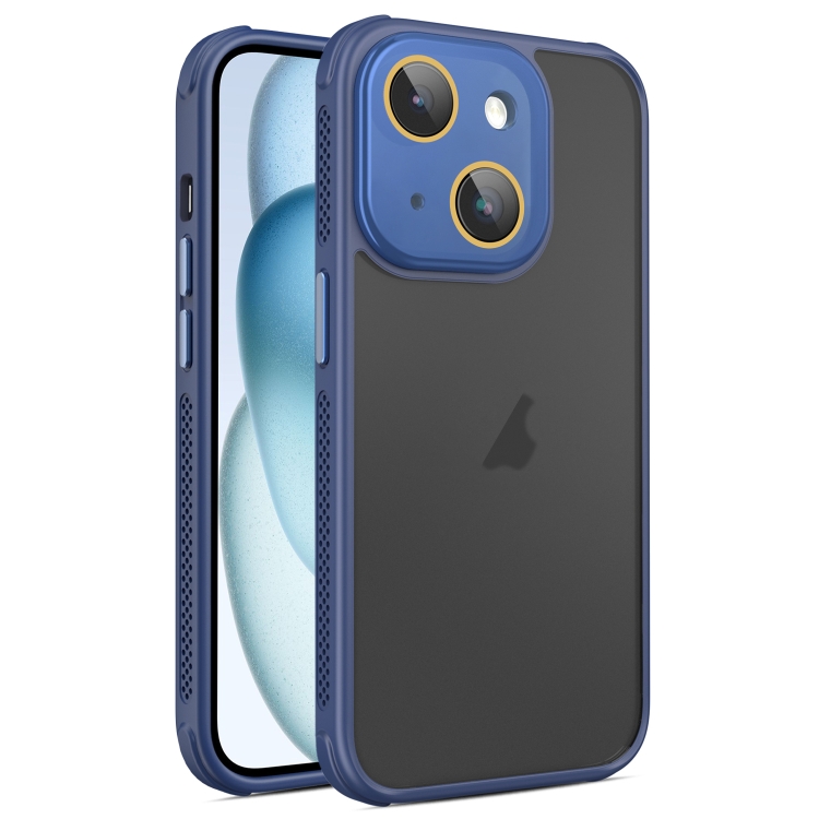 

For iPhone 15 Hardware Side Cooling Skin Feel Frosted Phone Case with Lens Film(Blue)