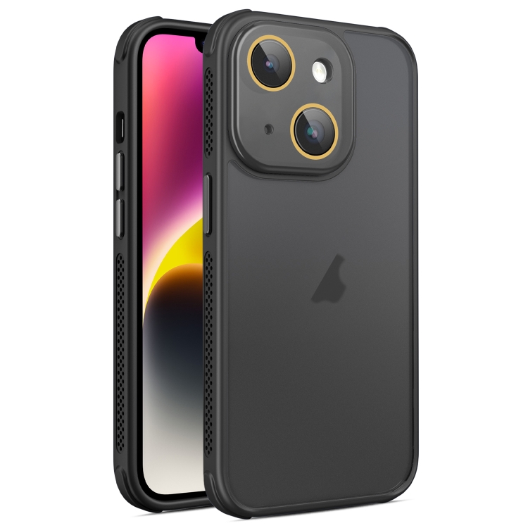 

For iPhone 14 Plus Hardware Side Cooling Skin Feel Frosted Phone Case with Lens Film(Black)