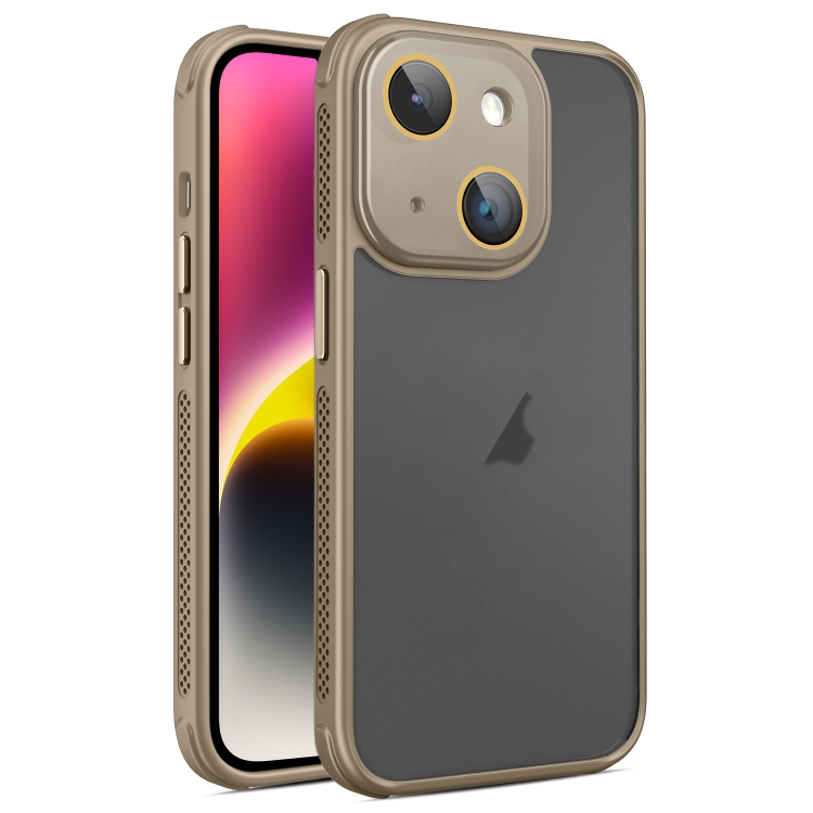 

For iPhone 14 Plus Hardware Side Cooling Skin Feel Frosted Phone Case with Lens Film(Gold)