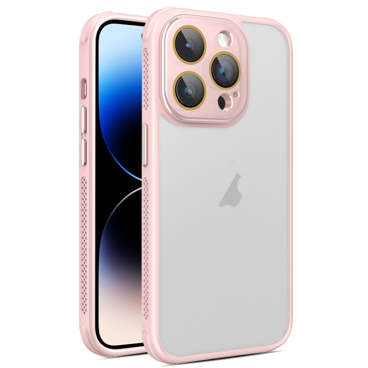 

For iPhone 14 Pro Max Hardware Side Cooling Skin Feel Frosted Phone Case with Lens Film(Pink)