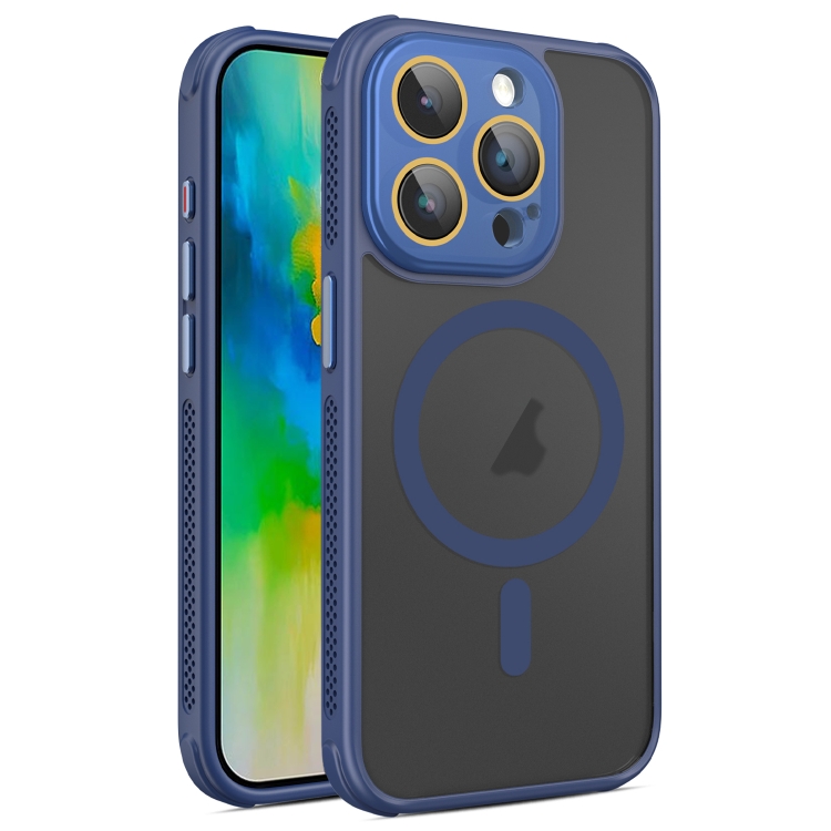 

For iPhone 16 Pro Hardware Side Cooling Skin Feel Frosted MagSafe Magnetic Phone Case with Lens Film(Blue)