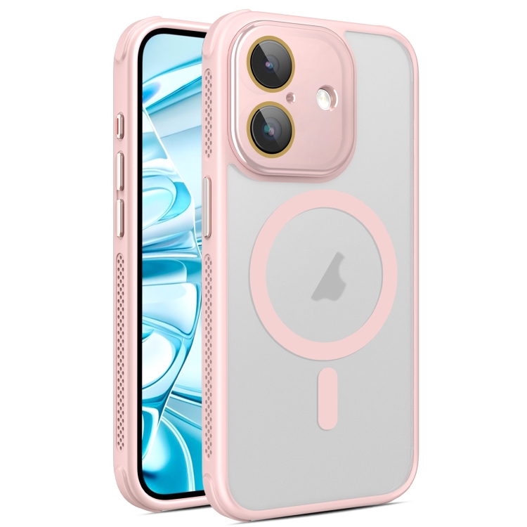 

For iPhone 16 Plus Hardware Side Cooling Skin Feel Frosted MagSafe Magnetic Phone Case with Lens Film(Pink)