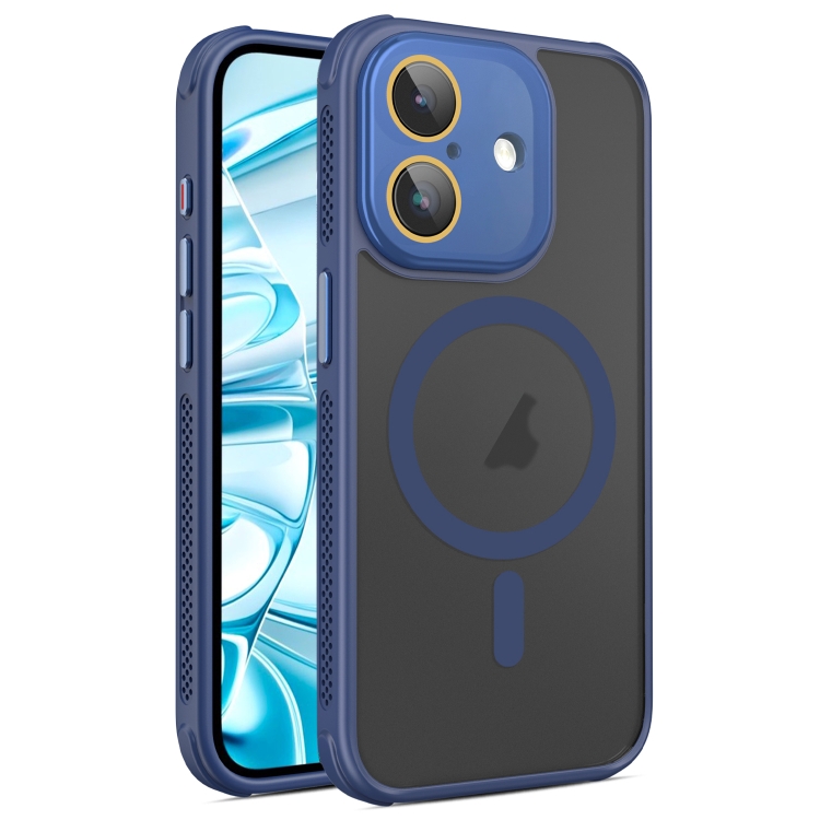 

For iPhone 16 Plus Hardware Side Cooling Skin Feel Frosted MagSafe Magnetic Phone Case with Lens Film(Blue)