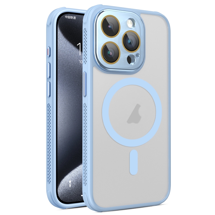 

For iPhone 15 Pro Max Hardware Side Cooling Skin Feel Frosted MagSafe Magnetic Phone Case with Lens Film(Sky Blue)