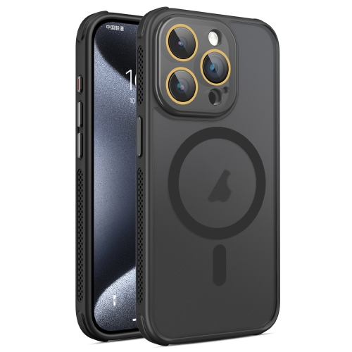 

For iPhone 15 Pro Hardware Side Cooling Skin Feel Frosted MagSafe Magnetic Phone Case with Lens Film(Black)
