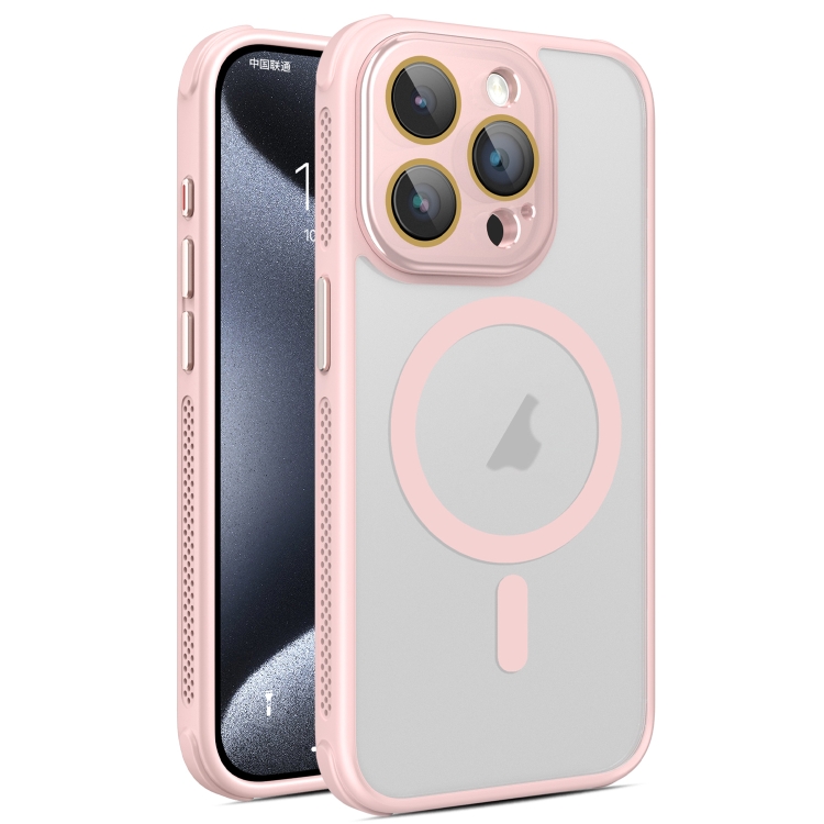 

For iPhone 15 Pro Hardware Side Cooling Skin Feel Frosted MagSafe Magnetic Phone Case with Lens Film(Pink)