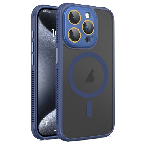 

For iPhone 15 Pro Hardware Side Cooling Skin Feel Frosted MagSafe Magnetic Phone Case with Lens Film(Blue)