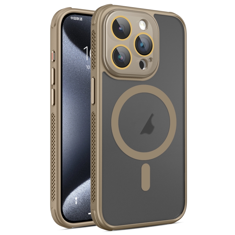 

For iPhone 15 Pro Hardware Side Cooling Skin Feel Frosted MagSafe Magnetic Phone Case with Lens Film(Gold)