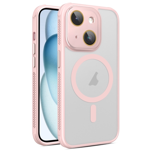 

For iPhone 15 Plus Hardware Side Cooling Skin Feel Frosted MagSafe Magnetic Phone Case with Lens Film(Pink)