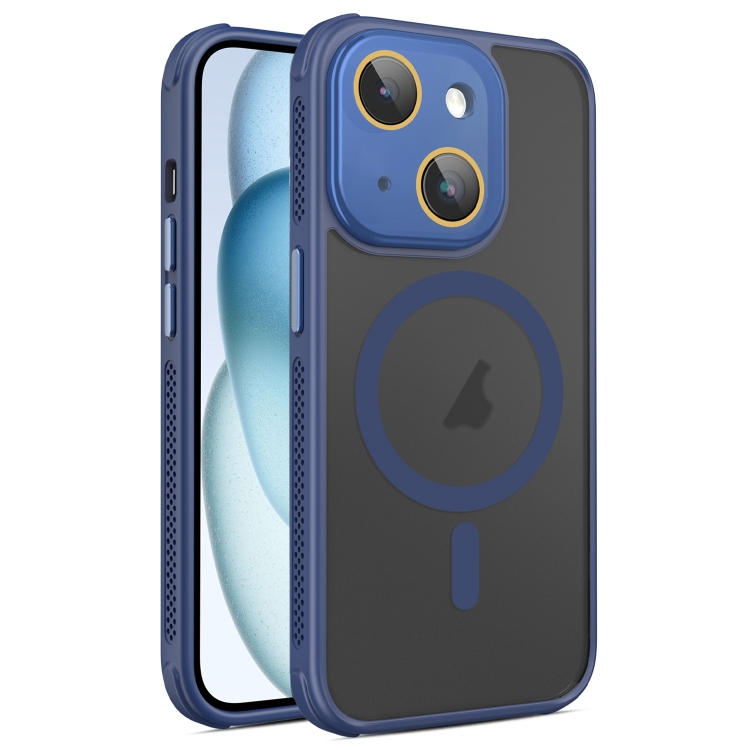 

For iPhone 15 Plus Hardware Side Cooling Skin Feel Frosted MagSafe Magnetic Phone Case with Lens Film(Blue)