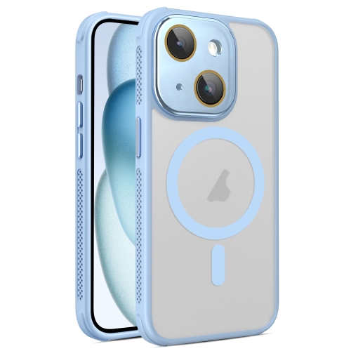 

For iPhone 15 Plus Hardware Side Cooling Skin Feel Frosted MagSafe Magnetic Phone Case with Lens Film(Sky Blue)