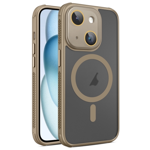 

For iPhone 15 Plus Hardware Side Cooling Skin Feel Frosted MagSafe Magnetic Phone Case with Lens Film(Gold)