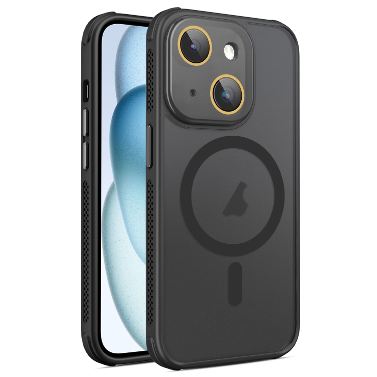 

For iPhone 15 Hardware Side Cooling Skin Feel Frosted MagSafe Magnetic Phone Case with Lens Film(Black)