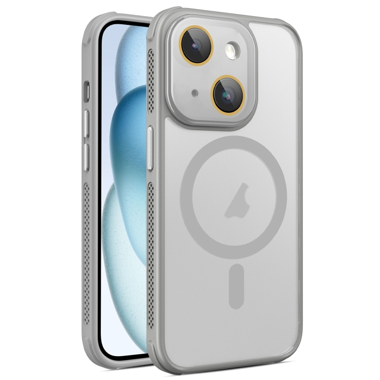 

For iPhone 15 Hardware Side Cooling Skin Feel Frosted MagSafe Magnetic Phone Case with Lens Film(Grey)