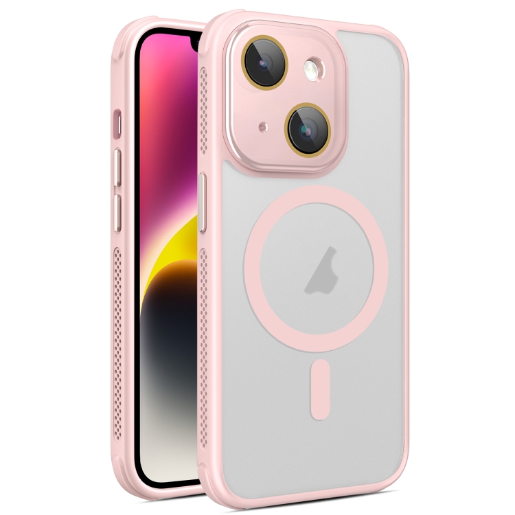 

For iPhone 14 Plus Hardware Side Cooling Skin Feel Frosted MagSafe Magnetic Phone Case with Lens Film(Pink)