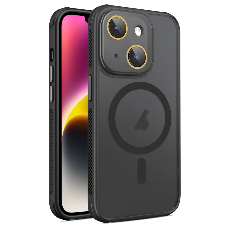

For iPhone 14 Hardware Side Cooling Skin Feel Frosted MagSafe Magnetic Phone Case with Lens Film(Black)