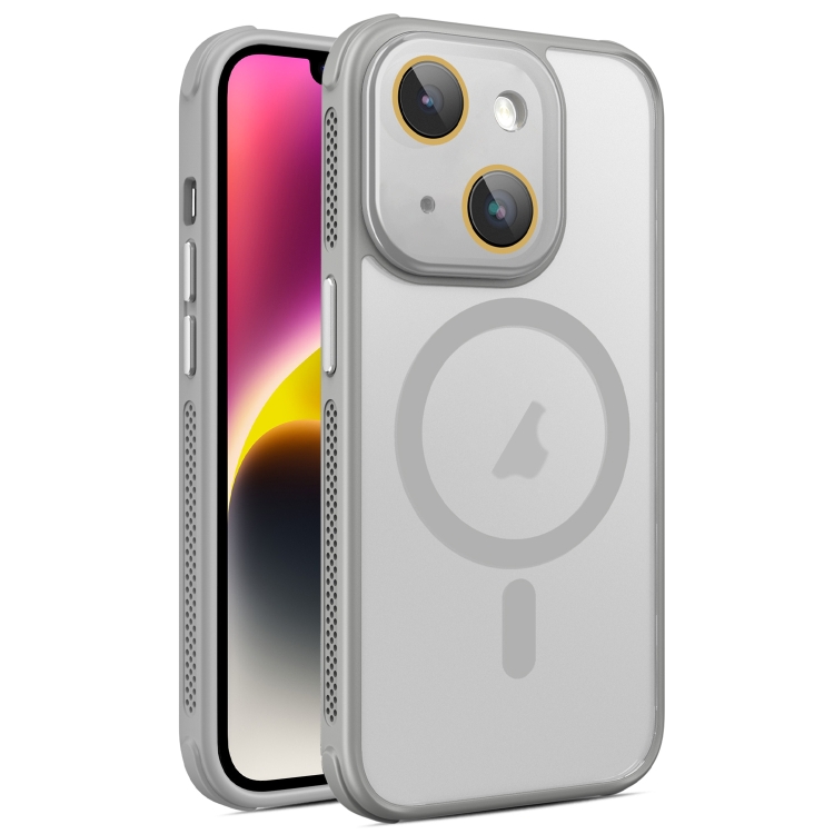 

For iPhone 14 Hardware Side Cooling Skin Feel Frosted MagSafe Magnetic Phone Case with Lens Film(Grey)