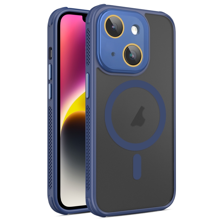 

For iPhone 14 Hardware Side Cooling Skin Feel Frosted MagSafe Magnetic Phone Case with Lens Film(Blue)